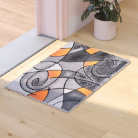 Flash Furniture ACD-RGTRZ860-23-OR-GG Jubilee Collection 2' x 3' Orange Abstract Pattern Area Rug - Olefin Rug with Jute Backing for Hallway, Entryway, or Bedroom